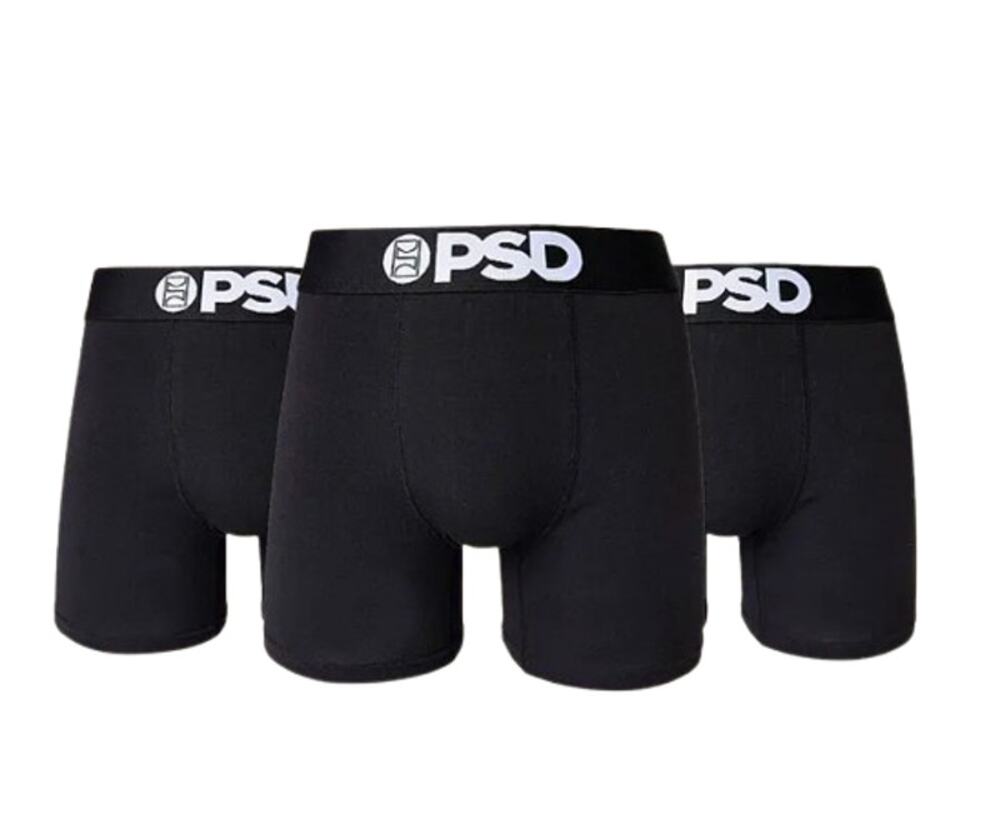 PSD Men's 3 Pack Classic Cotton Stretch Boxer Briefs Medium Black NWT